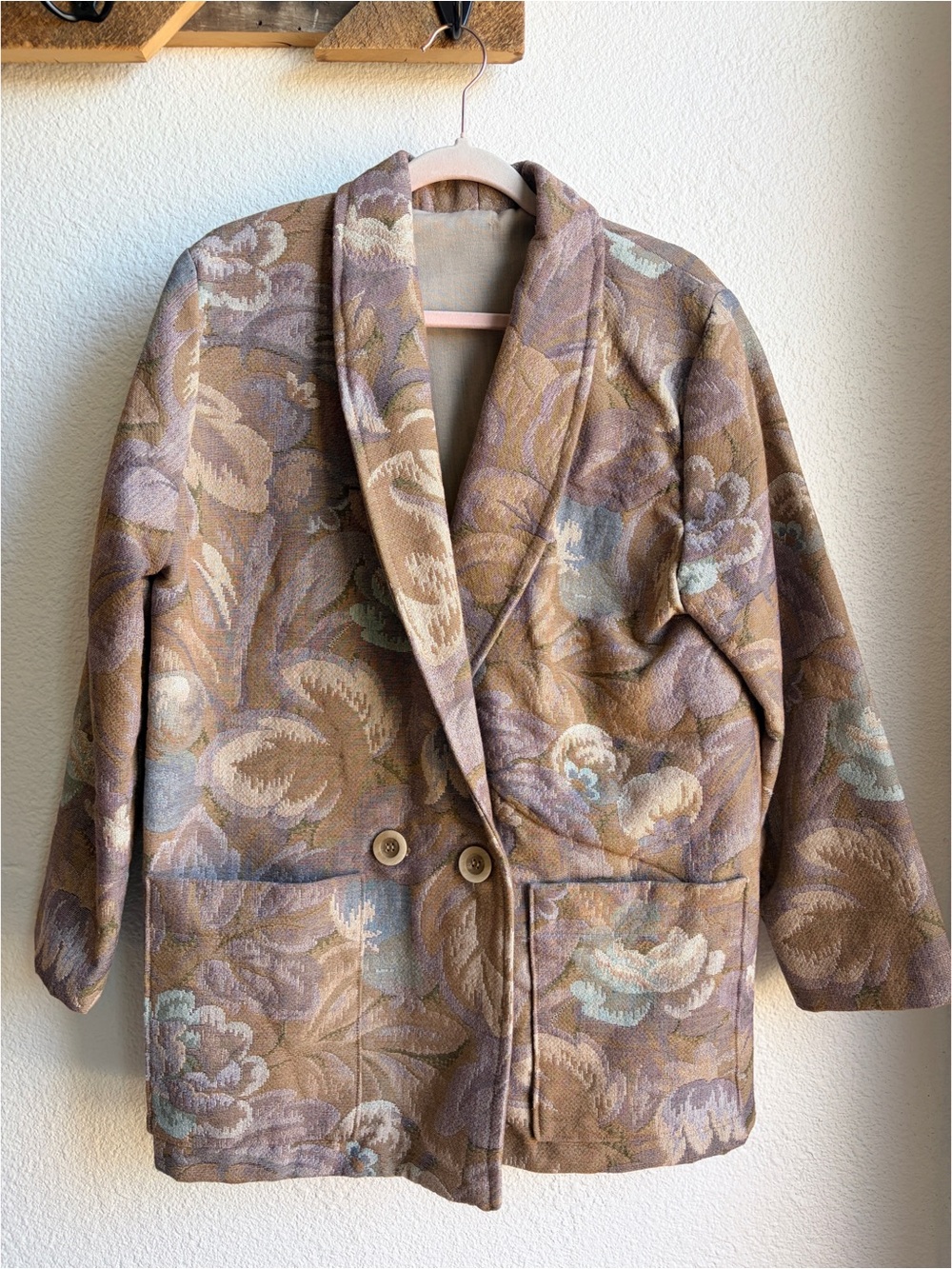 Vintage Handmade Floral Tapestry Blazer Large
